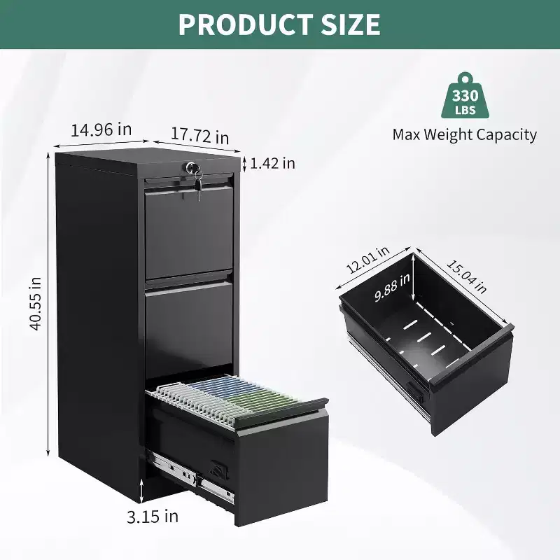 103 Rolling Storage Cabinet with Lock, Workbench & Adjustable Shelf, Mobile Tool Chest for Garage, Shop, Office, Black