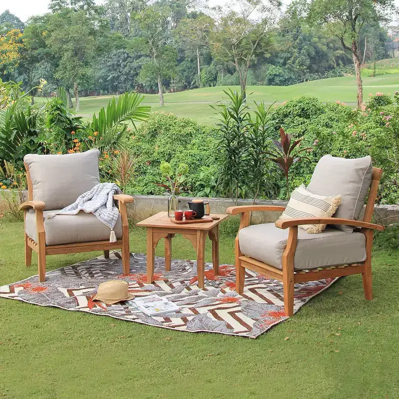 Sonoma Lane Amherst 3pc Teak Outdoor Chat Set with Zippered Cushions
