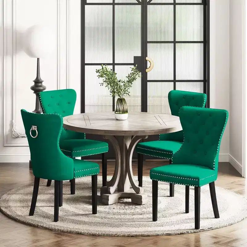 WestinTrends Velvet Upholstered Tufted Dining Chairs (Set of 4), Velvet Dark Green