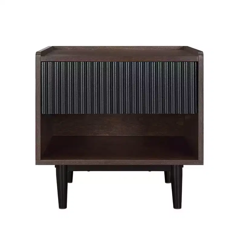 Modern Ribbed Nightstand with Drawer, Bedside Table for Bedroom