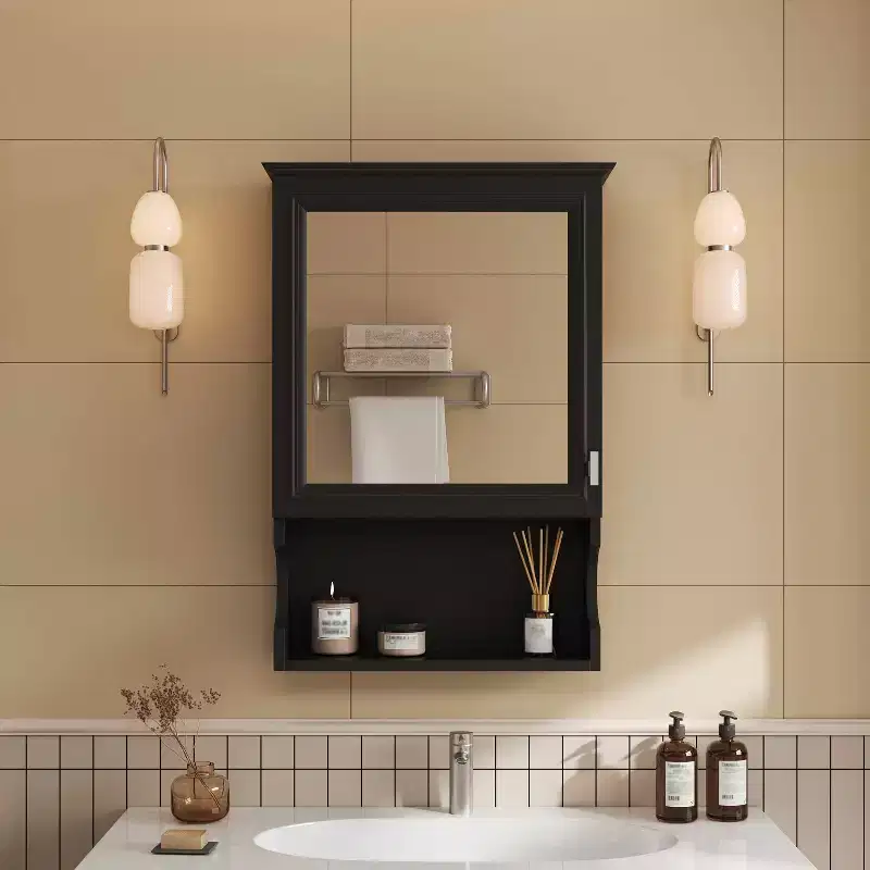 MAYEERTY 20 Wall Mounted Bathroom Storage with Mirror DoorMirrored Wall Medicine Cabinet for Bathroom Black
