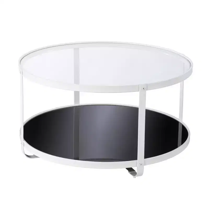 HomeRoots 32 White Glass And Metal Two Tier Round Coffee Table
