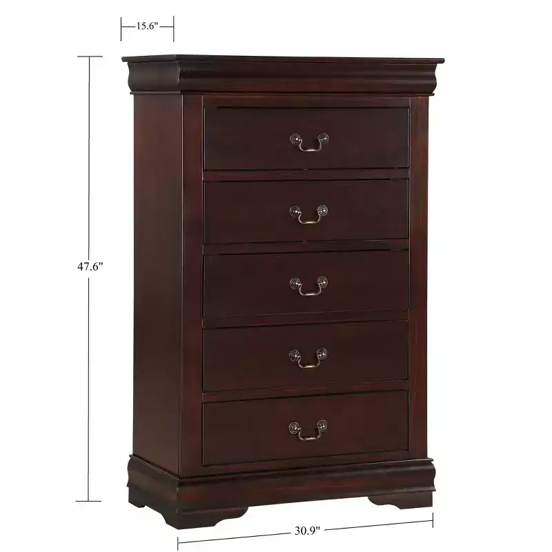 Solid Wood Bedroom Furniture 5-Drawer Chest, Sleigh Bed, Brass Hardware, Easy Assembly