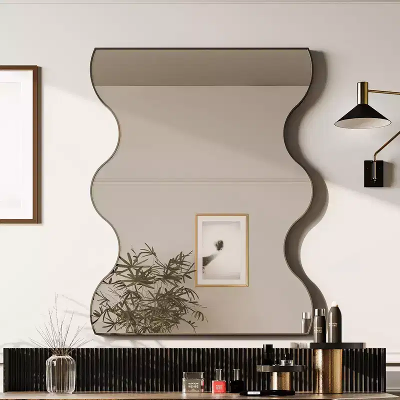 TUYOHW 30x35 Inch Wall Mount Bathroom Mirror,Modern Rectangular Wall Mount Vanity Mirror with 2 Wavy Sides for Bathroom,Bedroom