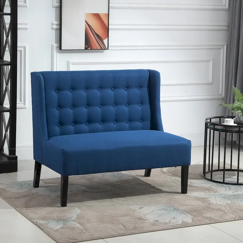 Linen Fabric Upholstery Double Sofa Tufted Loveseat Armless Couch Living Room Furniture with Wood Legs - 28.75*43.25*36.5