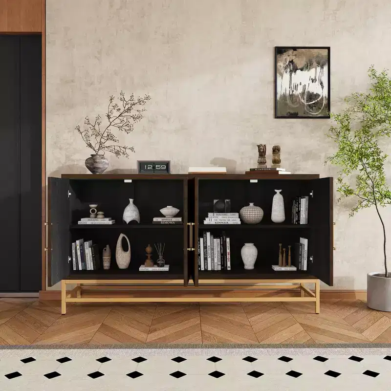 Whisen Retro-Style Storage Sideboard with Symmetrical Pattern, Stable Metal Legs & Versatile Display Top