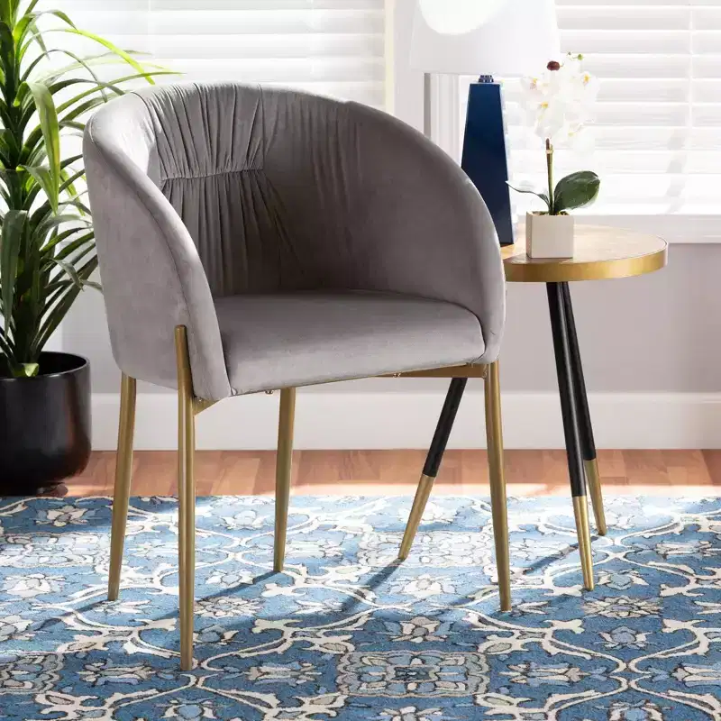 Ballard Velvet Fabric Upholstered Metal Dining Chair - Baxton Studio