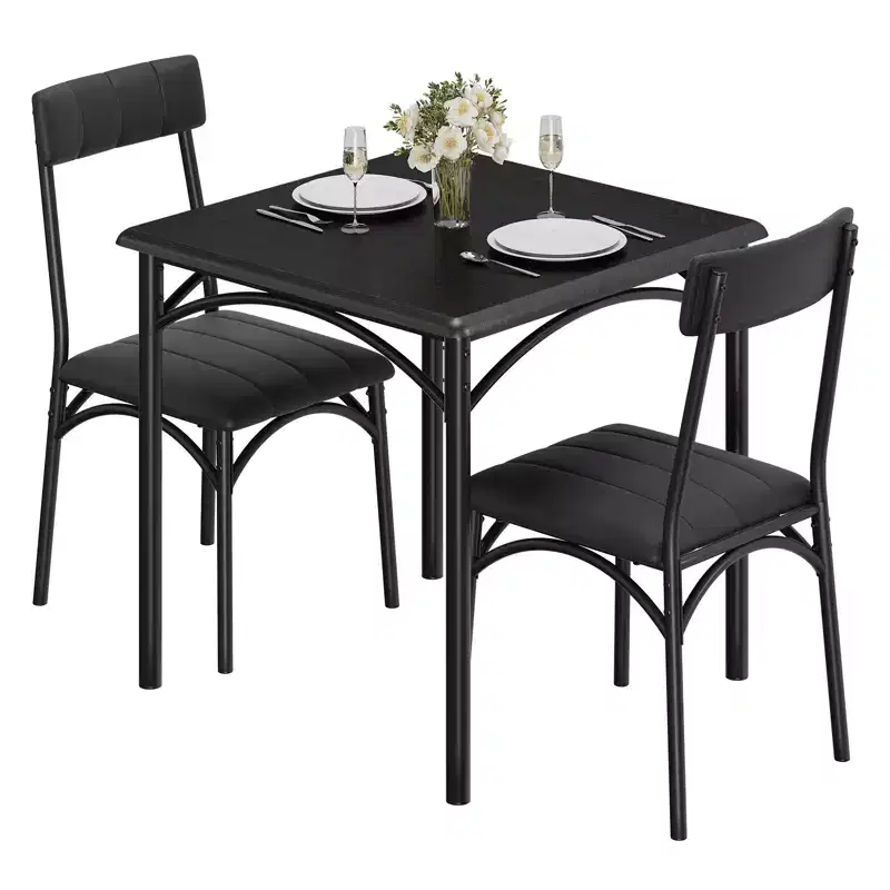 Dining Table for 2, Kitchen Table and Chairs, Square Dining Room Table with 2 Upholstered Chairs, for Small Space, Apartment