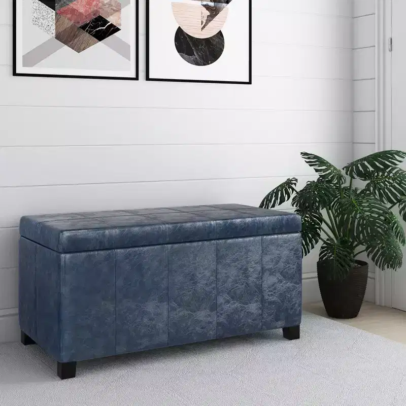 36IN Rectangular Storage Ottoman with Wide Padding Seat, End of Bed Bench with Wooden Frame, Ottoman Foot Rest for Living Room