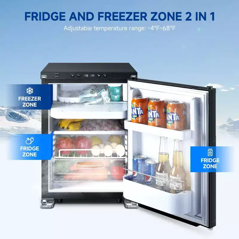 45L RV Refrigerator,APP Control,Refrigeration range (-4-46),3 levels((H/M/L)) of battery protection, mini fridge for camping, picnics, road trips