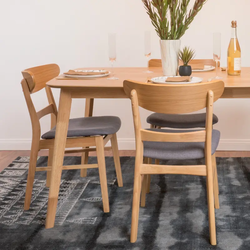 Mid-Century Modern Upholstered Rubberwood Dining Chair (Set of 2)