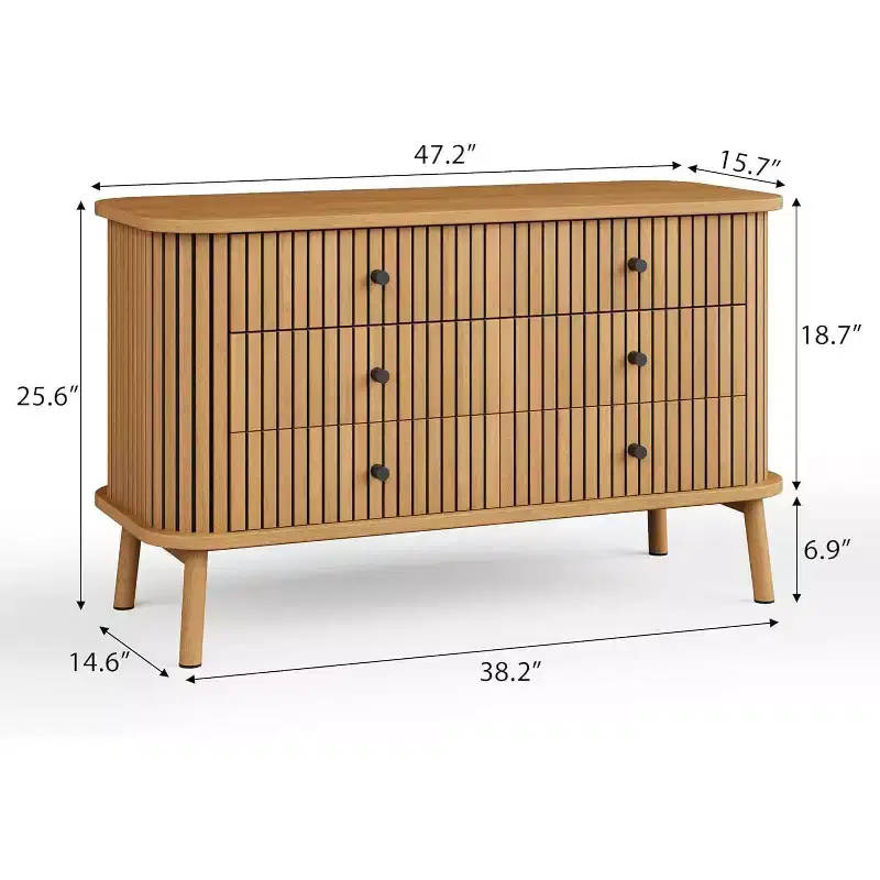 Garvee 47 6-Drawer Dresser, Compact Wood Chest with Metal Legs, Farmhouse Storage Organizer for Bedroom, Nursery, or Apartment
