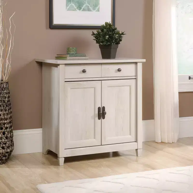Edge Water 2 Door Utility Cart/Stand Light Off White - Sauder: Coastal Style Accent Cabinet with Adjustable Shelf & Anti-Tip Hardware