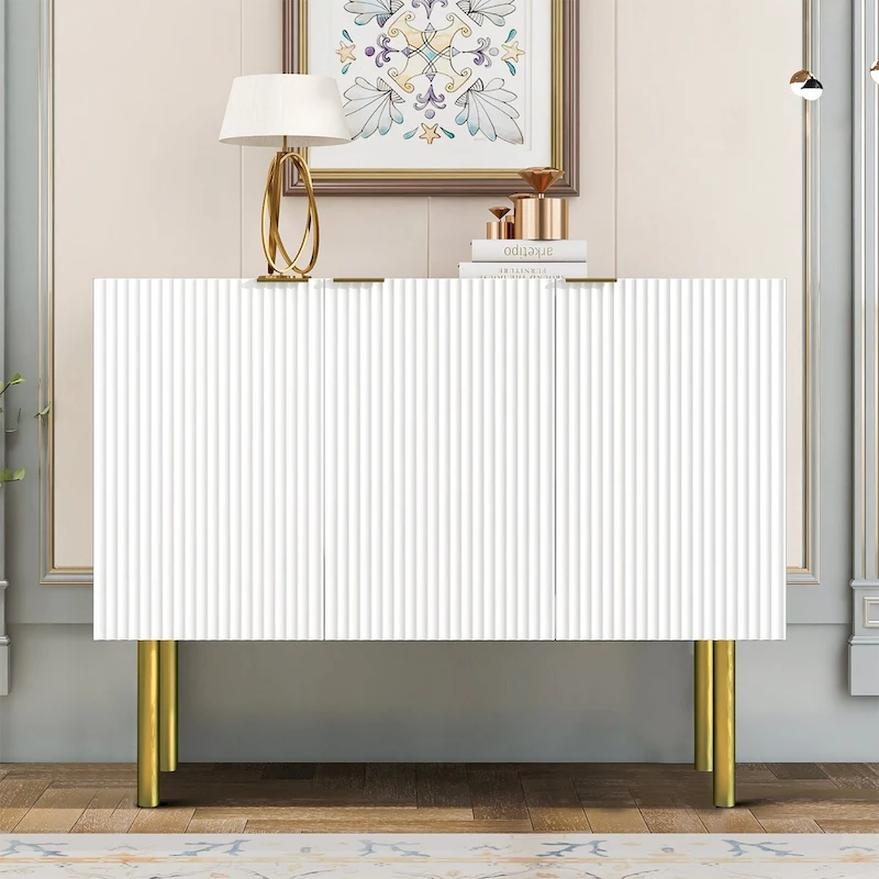 Modern Minimalist Horizontal Sideboard with Gold Metal Legs and Handles