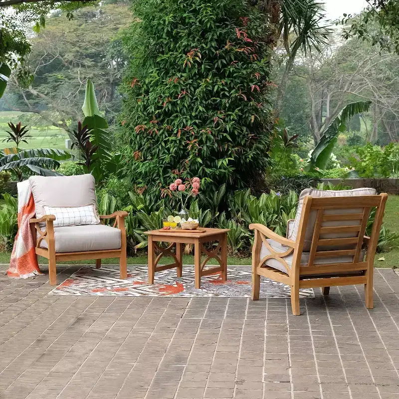 Sonoma Lane Alamo 3pc Teak Outdoor Chat Set with Zippered Cushions