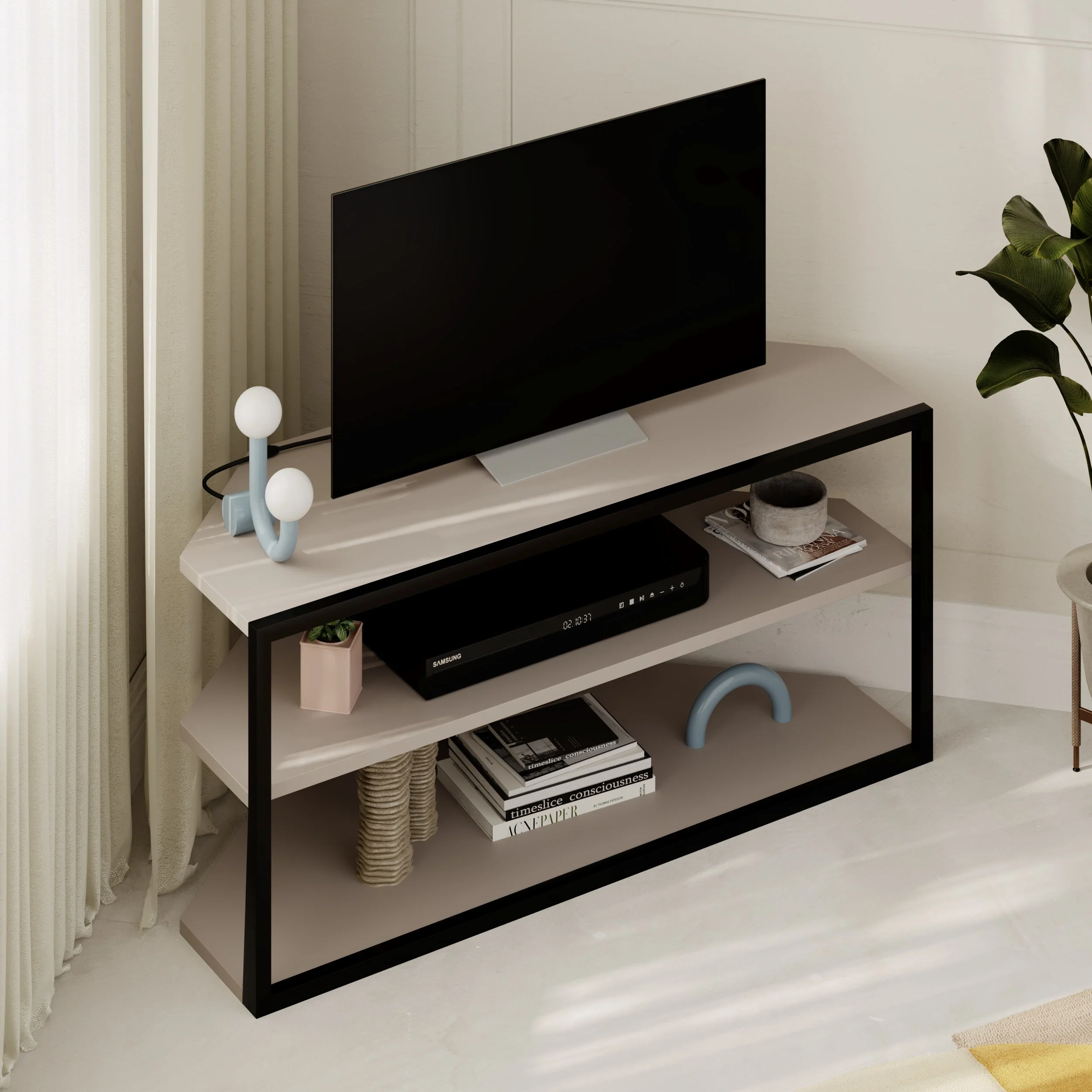 Corner TV Stand – Compact Corner Unit for TVs with Storage Shelves for Living Rooms or Flats