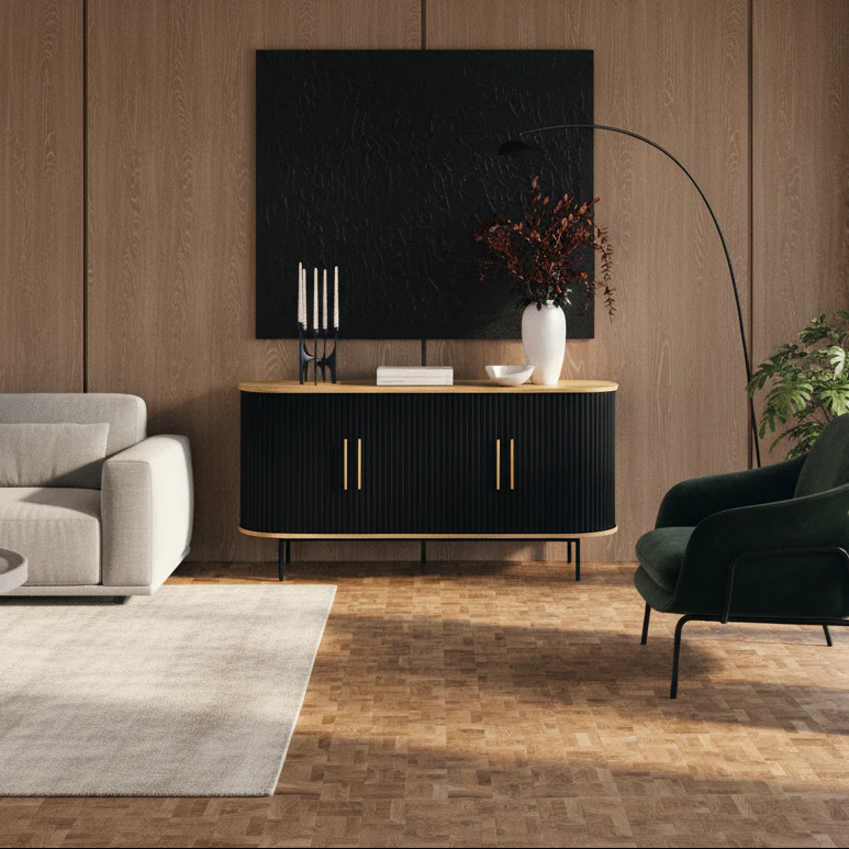 Modern Black Sideboard with Storage for Dining Room or Entryway