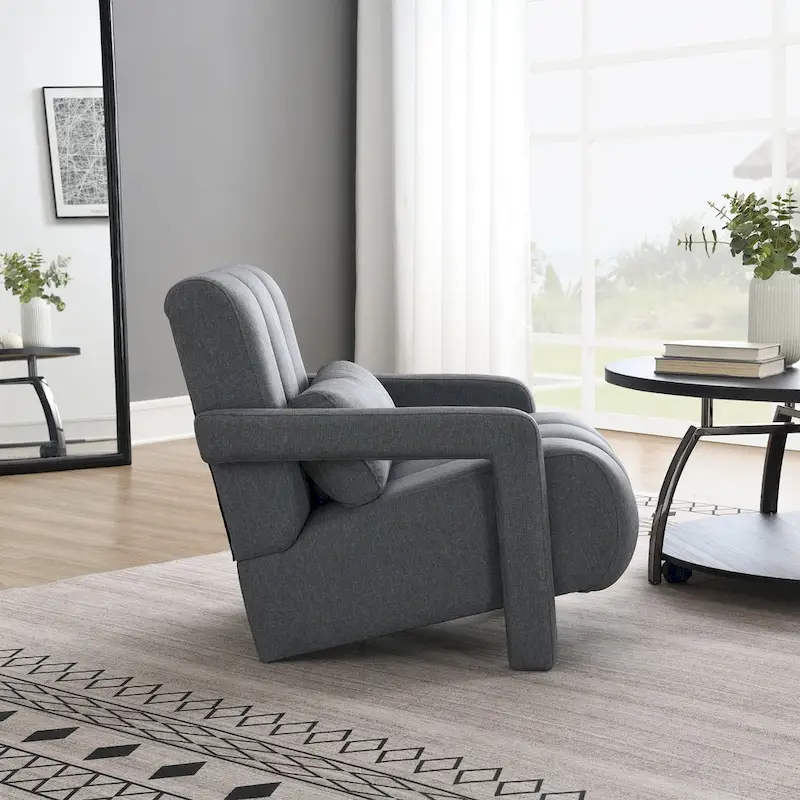 Modern Linen Upholstered Accent Chair with 1 Pillow, Set of 1