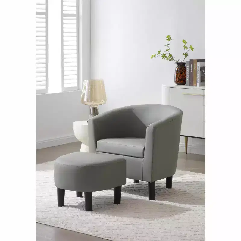 Passion Furniture Salem Faux Leather Accent Chair with Ottoman