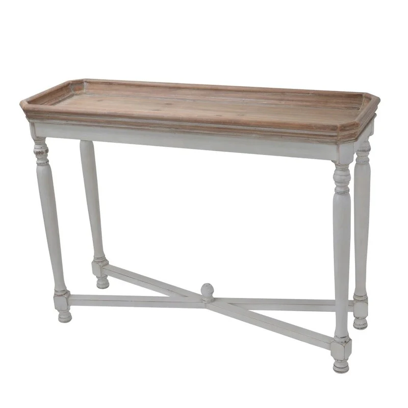 42 Brown White Casual Style Distressed Finished Rectangular End Table