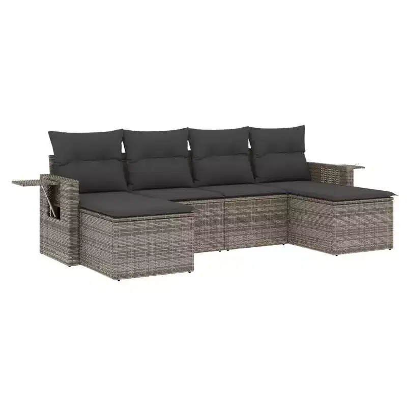 vidaXL 6 Piece Patio Sofa Set with Cushions Gray Poly Rattan
