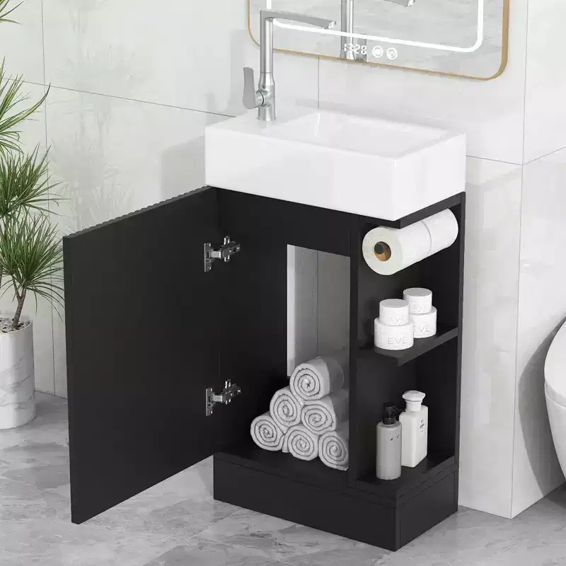 MAYEERTY 18.6 Bathroom Vanity with Sink 2-tier Shelf Left Right Orientation Black