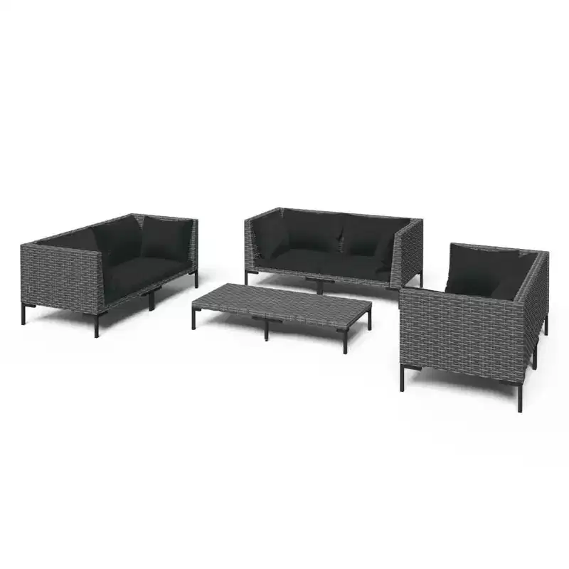 vidaXL Patio Lounge Set Outdoor Sectional Sofa Set Table Poly Rattan Dark Grey