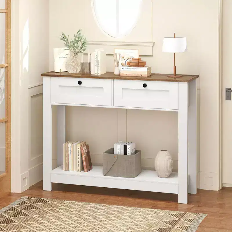 Costway Console Table with 2 Drawers 42 Long Entryway Table with Storage Shelf