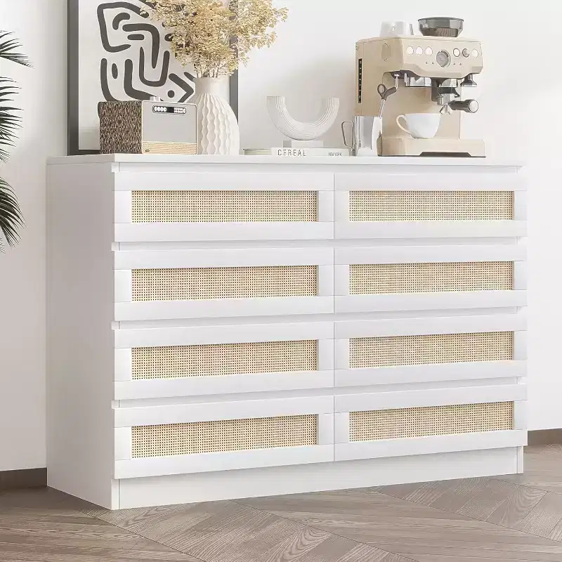 Rattan Decorative Storage Cabinets, Dresser for Bedroom, 8 Drawer Dresser for Closet