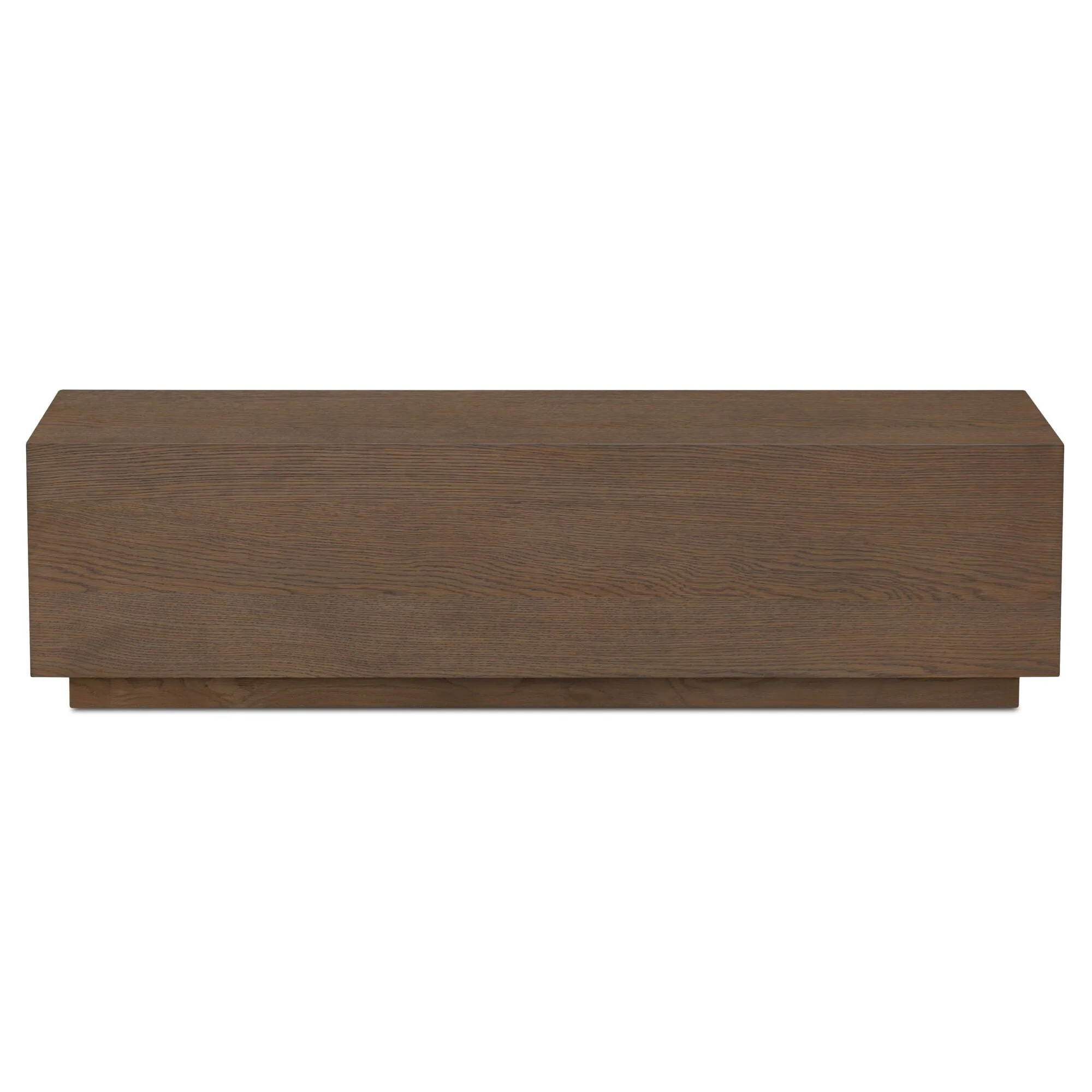Minimalist Oak Wood Coffee Table with Narrow Rectangular Top & Recessed Base for Living Room