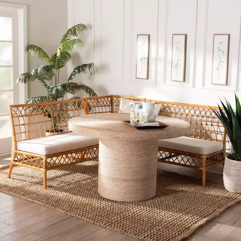 bali & pari 4pc Adalina Rattan Dining Nook Set: Plush Cushions, Round Table, No Assembly Required