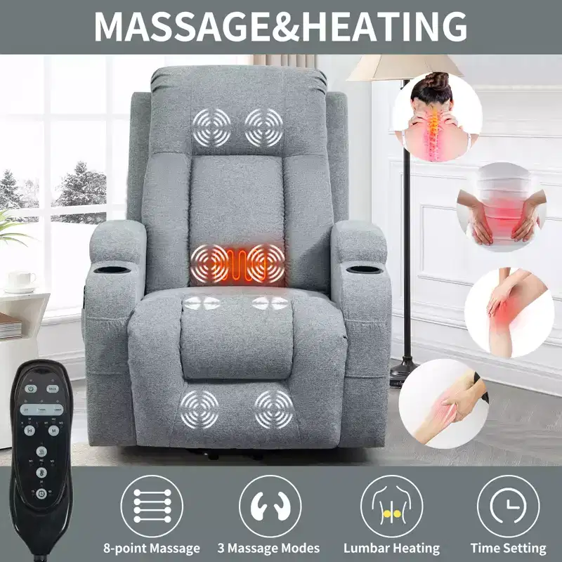 CLIHOME Up to 350 LBS Power Lift Recliner Chair, Heavy Duty Motion Mechanism with 8-Point Vibration Massage and Lumbar Heating