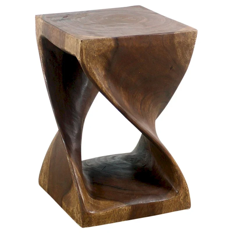 Wood Twist Stool 12 X 12 X 18 In High Walnut Oil