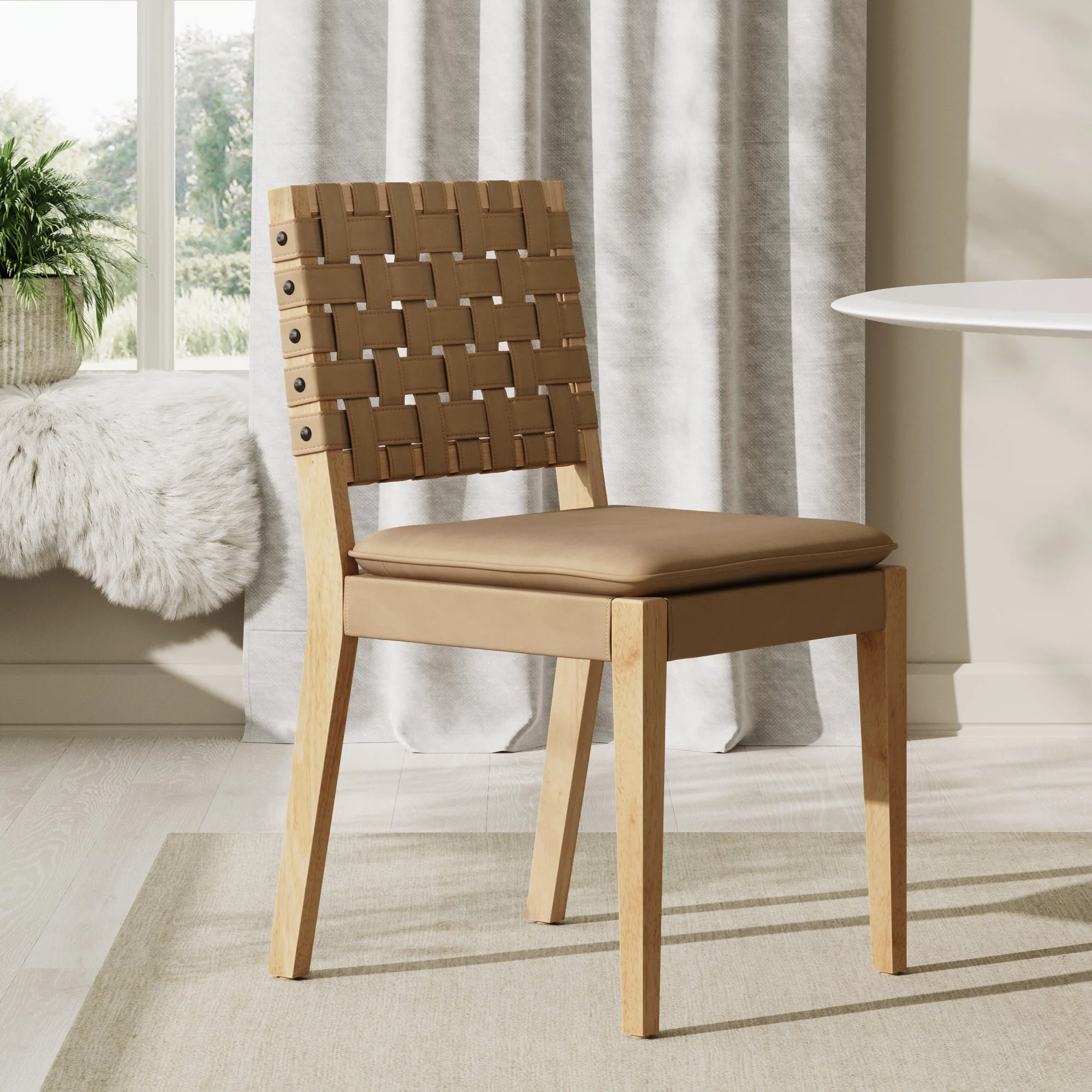 Woven Faux Suede Dining Chair Light Brown