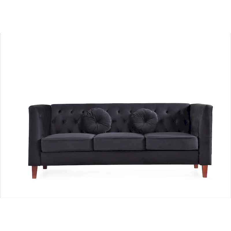 Velvet Classic Chesterfield Sofa with Wood Legs