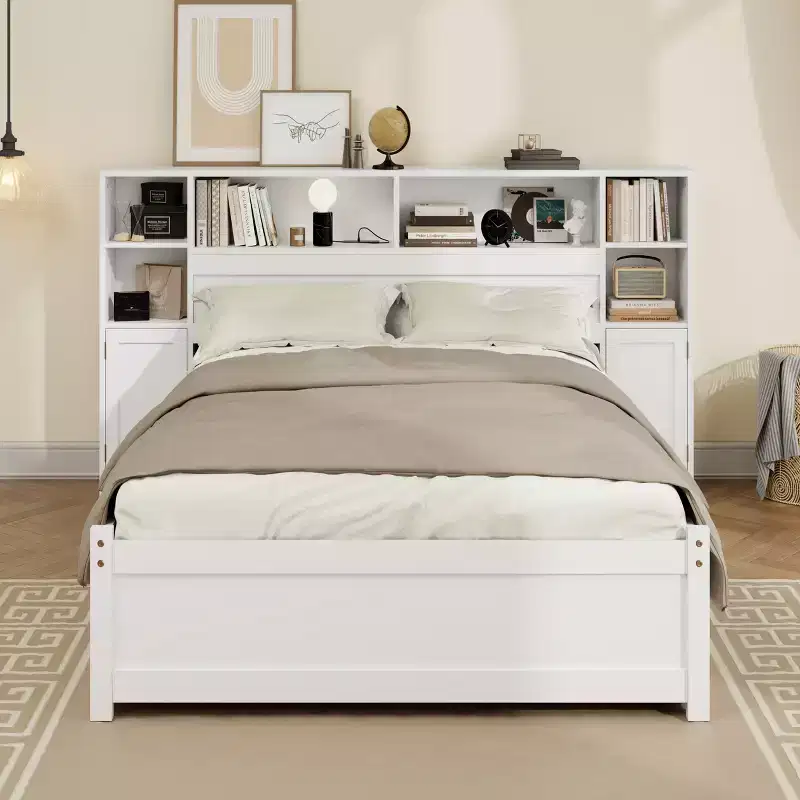 GDFStudio Lucas Twin Size Wooden Storage Bed with Tall Bookcase Headboard and Drawers