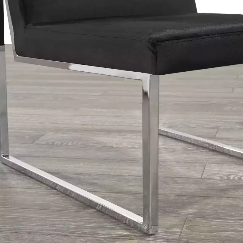 Set of 2 Modern Upholstered Dining Chairs with Chrome Frame, Black