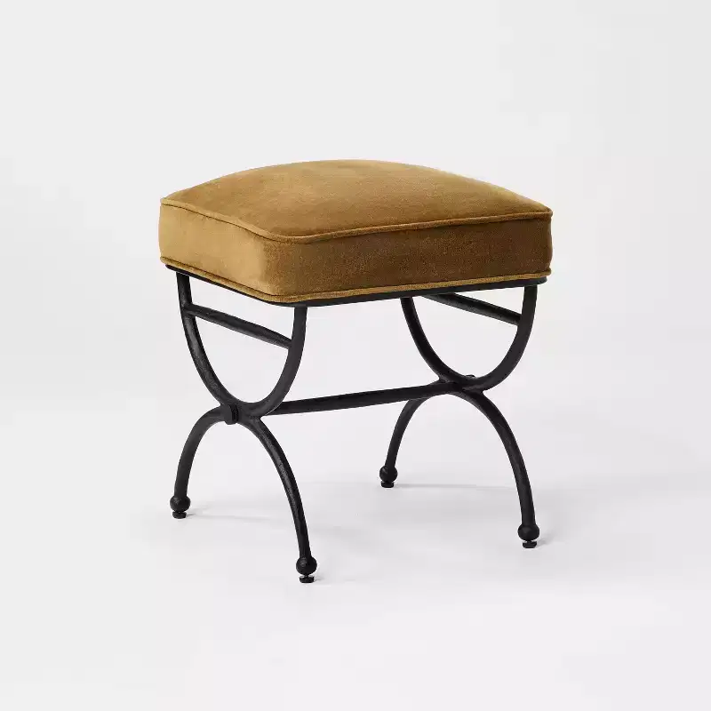 Upholstered Square Ottoman with Metal Legs, Padded Seat, Living Room Footrest