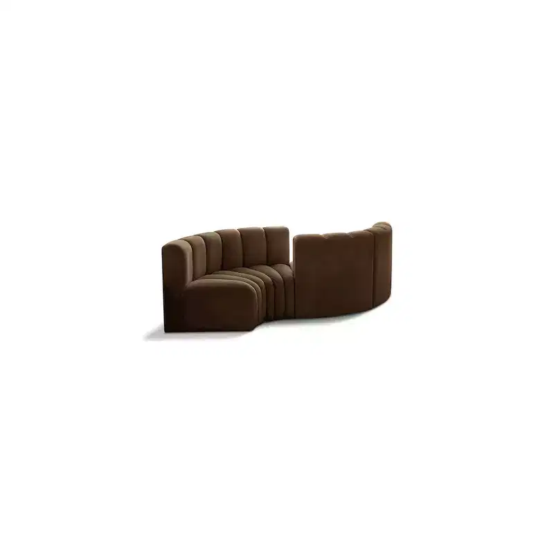 Arc Velvet Modular Sofa – Curved Brown Upholstered Couch with Deep Channel Tufting, Contemporary Design