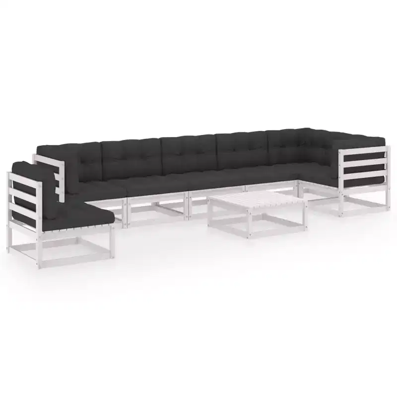 vidaXL 8 Piece Patio Lounge Set with Cushions Solid Wood Pine - White Yes