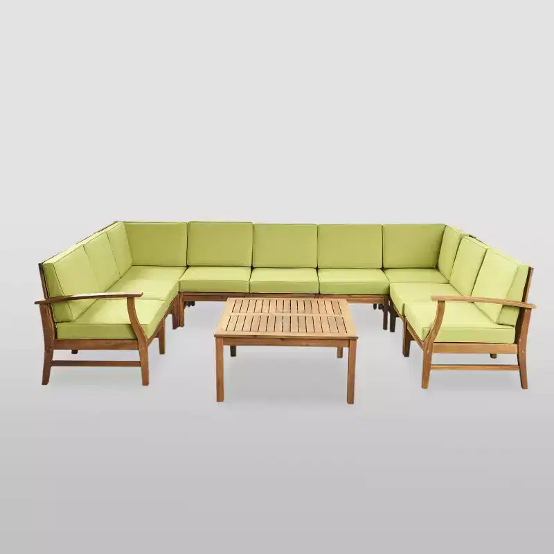 10pc Perla 10pc Acacia Wood Patio Seating Set - Teak/Green - Christopher Knight Home