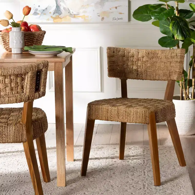 bali & pari Sabit Seagrass and Mahogany Wood Dining Chair Natural/Natural Brown