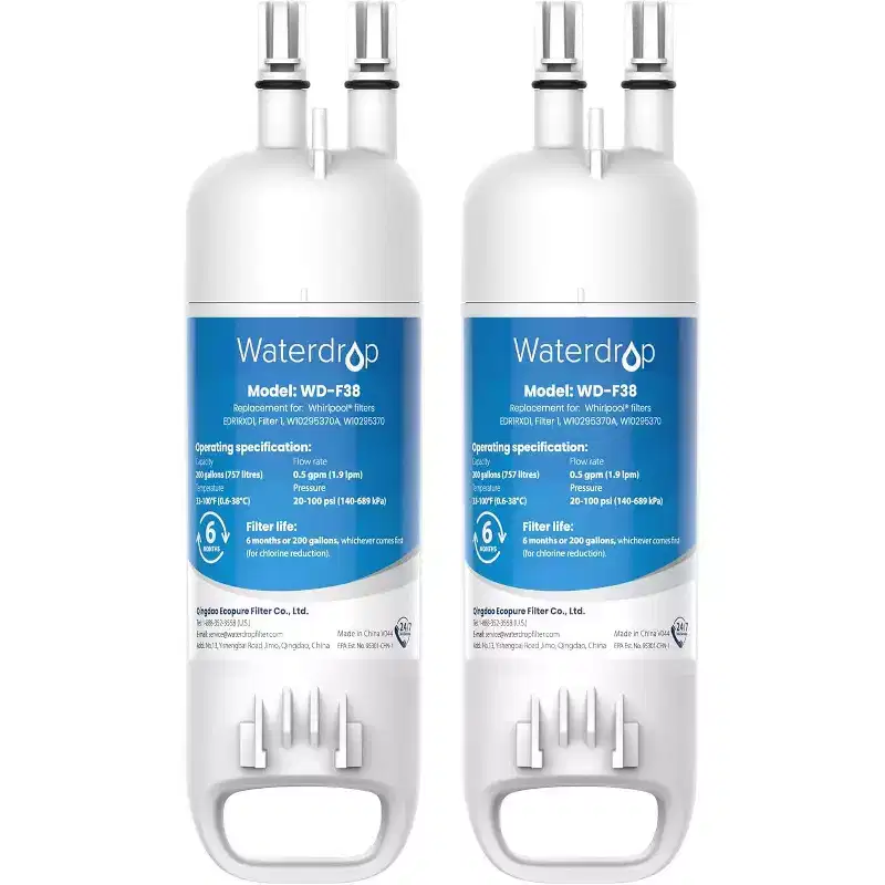 Waterdrop WD-F38 Refrigerator Water Filter Replacement for W10295370A, Everydrop Filter 1, EDR1RXD1, EDR1RXD1B,NSF 42 and 372 certified,2 Filters