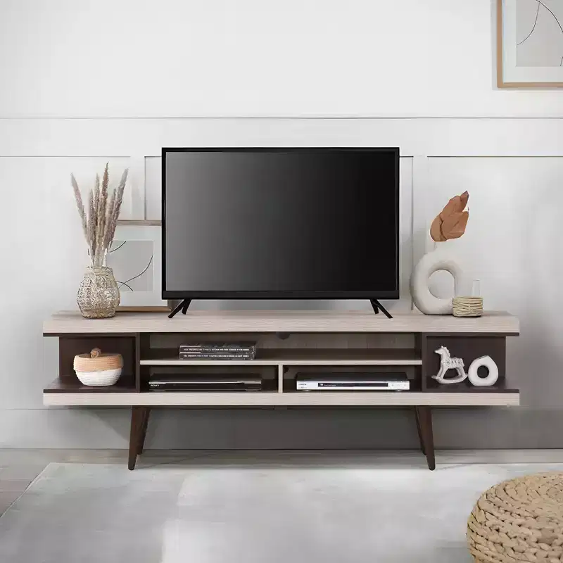 Wood TV Stand 70.87''W with 5 Storage Shelves
