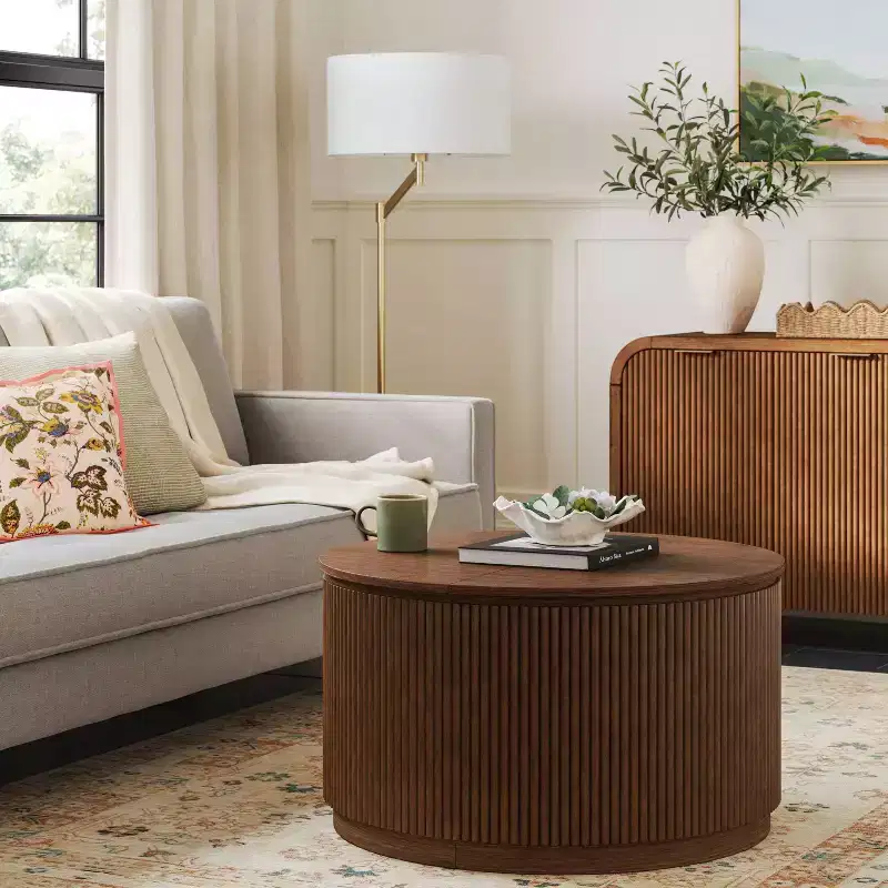 Lupine Reeded Storage Coffee Table with Removable Top Dark Brown