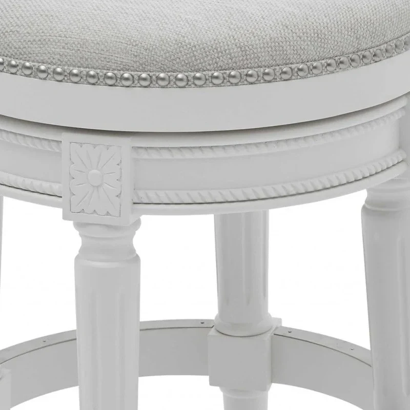 HomeRoots 26 White Solid Wood and Fabric Backless Counter Height Swivel Bar Chair