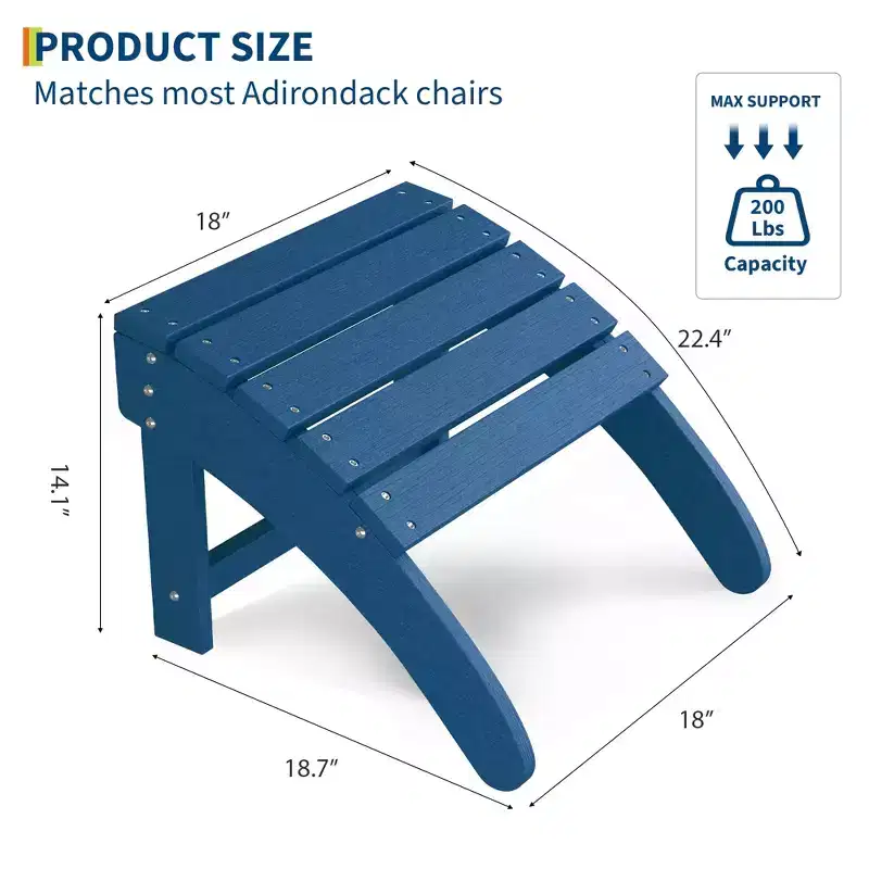 HDPE Adirondack Ottoman Foot Rest, Weather Resistant Outdoor Footstool  Easy Care, for Patio, Porch, Lawn, Poolside, Backyard, Navy Blue