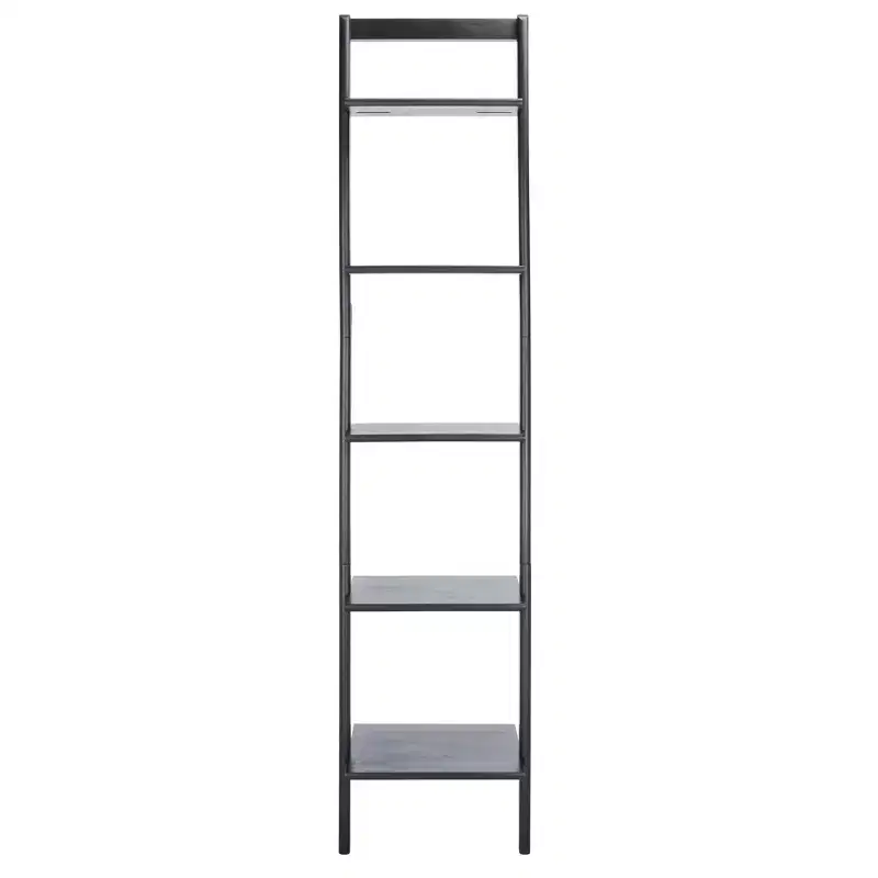 5-Tier Leaning Etagere Ladder Bookshelf, Mahogany & MDF
