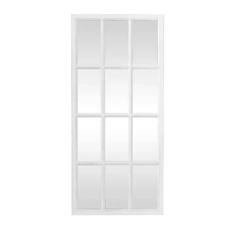 48x22 Inch Farmhouse Wood Window Pane Inspired Wall Mirror in White for Entryway