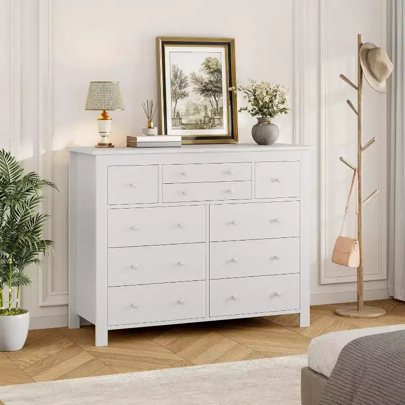 10 Drawers Dresser for Bedroom,Modern Wooden Chest of Drawers with Natural Texture